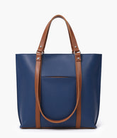 Blue and brown double-handle tote bag